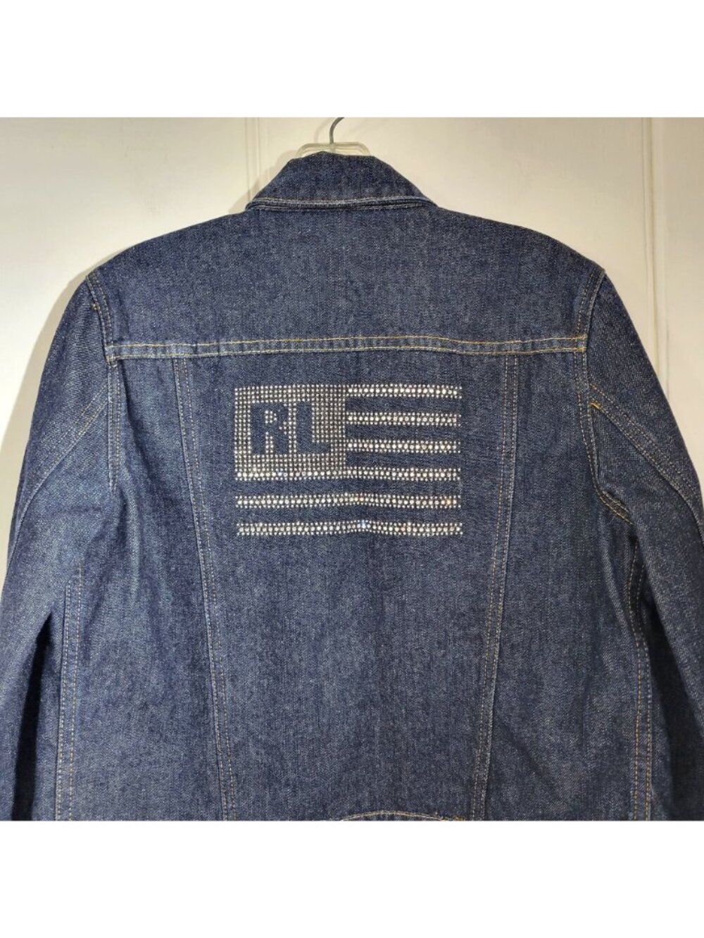 Polo Jeans Co. Ralph Lauren Studded American Flag Logo Denim Jacket - Picture 2 of 4